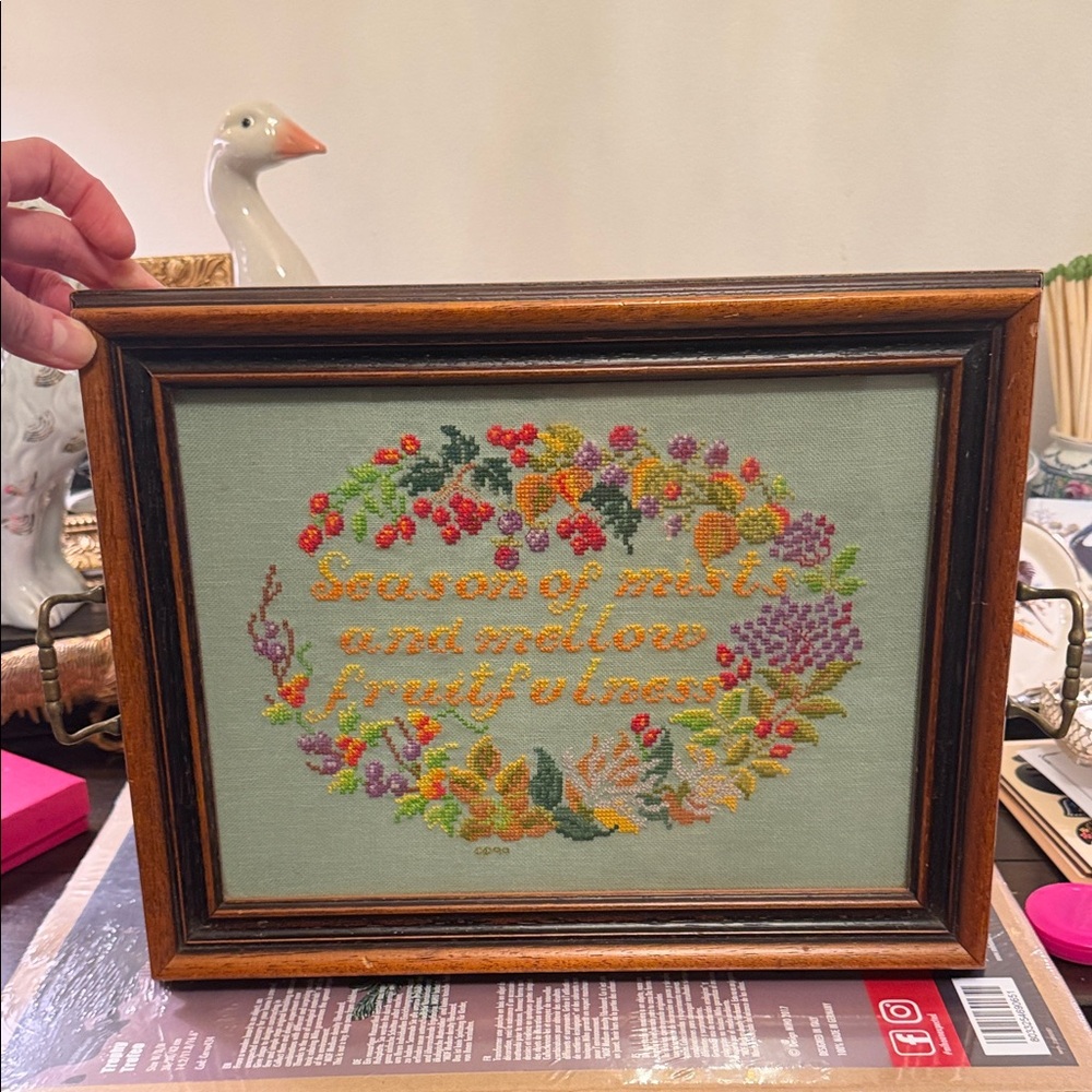 Vintage Floral Needlepoint Art with Vibrant Colors from Scotland